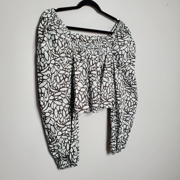 OPEN EDIT • Gray Abstract Print Organic Cotton Babydoll Top Sz M - Picture 3 of 9